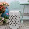 Outsunny Woven Ceramic Garden Stool, White Glazed, Easy Clean & Supportive for Outdoor Seating