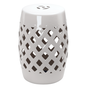 Outsunny Woven Ceramic Garden Stool, White Glazed, Easy Clean & Supportive for Outdoor Seating