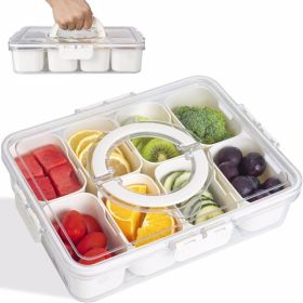 Divided Serving Tray with Lid and Handle, Snackle Box Container, Snack Organizer for Adults Fruit Tray, Veggie Tray, Candy Tray, 8 Compartments Snack
