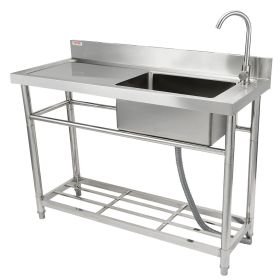 VEVOR Stainless Steel Utility Sink, Free Standing Single Bowl Commercial Kitchen Sink Set w/Workbench, 39.4 x 19.1 x 37.4 in Commercial Single Bowl Si