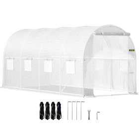 VEVOR Walk-in Tunnel Greenhouse, 15 x 6.5 x 7 ft Portable Plant Hot House w/ Galvanized Steel Hoops, 1 Top Beam, Diagonal Poles, Zippered Door & 8 Rol