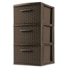 3 Drawer Weave Tower, Plastic Decor Drawers with Pull Handles, Brown