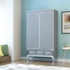 Portable Wardrobe 67×35.4×17.7in (Gray) - Rolling Door, Hanging Rack, Non - Woven Fabric Storage & 3 Drawer Boxes, Tool - free Setup