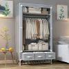 Portable Clothes Closet Rolling Door Wardrobe with Hanging Rack Non-Woven Fabric Storage Organizer with Three Drawer Boxes No-Tool Assembly - 67in*35.