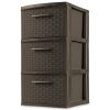 3 Drawer Weave Tower, Plastic Decor Drawers with Pull Handles, Brown
