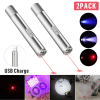 2PCS 3 in1 1mw USB Rechargeable Pet Toy Pen Flashlight Red laser Beam UV Light 3-Modes Lamp