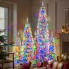 8FT, 6FT, 4FT x 3 Pre-Lit Pencil Christmas Trees, 5-set Slim Artificial Christmas Tree With Snow Flocking, Xmas Holiday Decoration Tree, 1820 Branch T