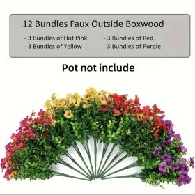 Artificial Flower 12pcs, 12 Bundles Faux Outside Boxwood, UV Resistant Colorful Fake Flower, Decoration Bouquet For Home Decor Garden Party Weddi (Option: 12Pcs)