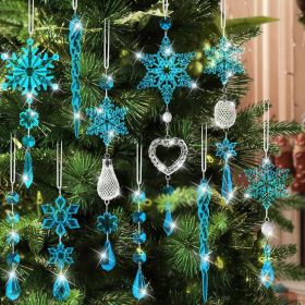 Crystal Ornaments Christmas Tree Decorations - 21pcs Christmas Tree Ornaments Sparkling Dazzling Festival Party Decoration Crystal Snowflake Design Ha (Color: Blue)