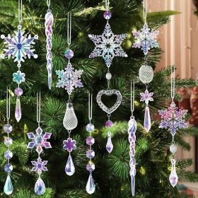 Crystal Ornaments Christmas Tree Decorations - 21pcs Christmas Tree Ornaments Sparkling Dazzling Festival Party Decoration Crystal Snowflake Design Ha (Color: Colorful)