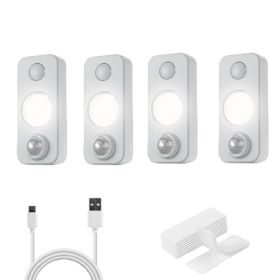 4 PCS of high-quality motion-sensing lights, wall lights, equipped with USB charging cables and accessories, suitable for cabinets, wardrobes, bookshe (Color: White)