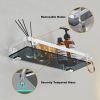 Glass Shelf for Bathroom 15.7 in Bathroom Shelves with Towel Bar Tempered Glass Shelves for Wall(2 Tier)