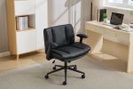 Leather Criss Cross Chair with Flip-Up Armrests, Cross Legged Office Chair on Wheels, Comfy Wide-Seat Swivel Chair – Adjustable Ergonomic Desk Chair f